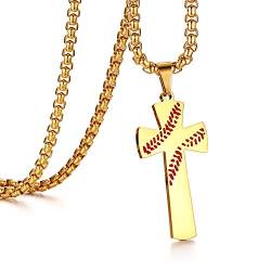 Cupimatch Kette Herren Kreuz Anhänger Silber Gold Schwarz Edelstahl Männer Baseball Kreuz Halskette von Cupimatch