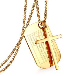 Cupimatch Kreuz Halskette mit Bibel Gravur Herren Kette Gebet Edesltahl Schmuck 61cm, Gold von Cupimatch