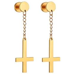 Cupimatch Kreuz Ohrstecker Petruskreuz Ohrringe: Inverted Cross Upside Down Kreuz Hantel Ohrringen Edelstahl Ohrringe Religiöser Schmuck Geschenke für Herren Damen von Cupimatch