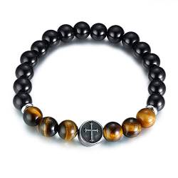 Cupimatch Kugel Armband Herren Vintage Tigerauge Kreuz zum Gebet Perlenarmband von Cupimatch