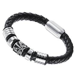 Cupimatch Leder Armband Herren Edelstahl Charm geflochtenem Leder Seil Freimaurer Freimaurer Armband 9 mm Chunky Armreif magnetic-clasp 20,6 cm von Cupimatch