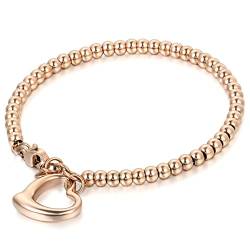 Cupimatch Muttertagsgeschenk Damen Kugelarmband, Edelstahl Charme Herz Anhänger Kugel Perlen Armband Handgelenk Perlenkette, silber von Cupimatch