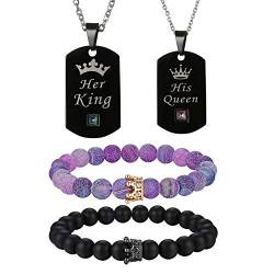 Cupimatch Paar Halsketten Armbänder Damen Herren Dog Tag Edestahl Kette perlen Armkette Schmuck Set Geschenk für Freund Männer von Cupimatch