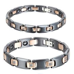 Cupimatch Pärchen Armbänder Armreif, Edelstahl Keramik Magnetarmband mit Cubic Zirkonia für verliebte Lieben Damen Herren, schwarz rosegold von Cupimatch