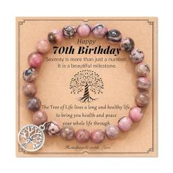 Cupimatch Perlenarmband Damen Naturstein Lebensbaum: Edelstein Armband mit Grußkarte Happy 70th Birthday Perlen Armbänder für Mama Tochter Oma Enkelin Schwester Freundin Geschenk zum Geburtstag von Cupimatch