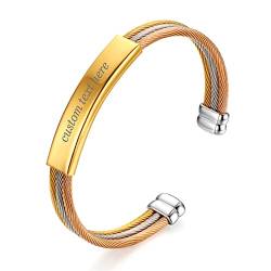 Cupimatch Personalisiertes Herren Damen Armband Edelstahl Poliert Panzerkette Armband mit Gravur Panzerarmband Armreif für Männer Frauen Silber Gold Schwarz von Cupimatch