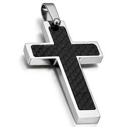 Cupimatch Weihnachtsgeschenke Edelstahl Kohlenstoff Kreuz Anhänger mit Strass, 55cm Kette Halskette für Herren Damen, schwarz silber von Cupimatch