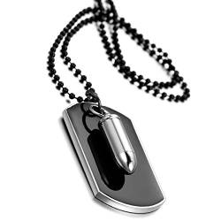 Cupimatch Weihnachtsgeschenke Herren Halskette, Militärischen Erkennungsmarken Bullet Kugel Armee Stil Dog Tag Anhänger mit 70.5 cm Kette, Silber schwarz von Cupimatch