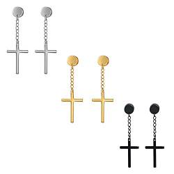 Kreuz Ohrschmuck Piercing Ohrringe mit Kreuz Anhänger Kette Ohrstecker Cupimatch Mode Schmuck für Damen Herren, Silber Gold Schwarz von Cupimatch