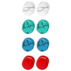 Stein Hantel Ohrstecker 4 Paare Set Unisex Ohrringe für Damen Herren 8mm, Weiß Grün Blau Rot von Cupimatch