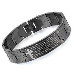 cupimatch Herren Vintage Religiöse schwarz Edelstahl Spanisch Bibel Gebet des Herrn Kreuz Link Kette Armband Armreif 21cm von Cupimatch