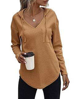 Cuptacc 2023 Ladies Knit Sweaters Long Sleeve V Neck Going Out Tops for Women Casual Camel 2XL von Cuptacc