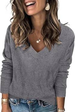 Cuptacc Bluse Damen Elegant Pullover V Ausschnitt 2024 Fashion Sweatshirt Leichte Grau, Groß XL 46-48 von Cuptacc