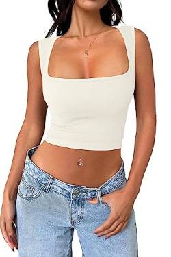 Cuptacc Bluse Damen Sommer Sexy Basic Bauchfreies Oberteile Eckigem Ausschnitt Elengant Sport Top Beige Mittel M 38-40 von Cuptacc