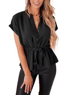 Cuptacc Bluse Damen V Ausschnitt Chiffon Blusen Kurzarm Sommerbluse Lehrerin Shirt Komfort Schwarz, Klein 36 von Cuptacc