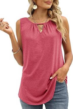 Cuptacc Blusen & Tuniken für Damen Loose Fit Tank Tops Lässig Boatneck Ausschnitt Ärmellose Festival Oberteile Rosa Groß L 42-44 von Cuptacc