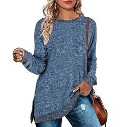 Cuptacc Damen Pullover Rundhalausschnitt Langarm Tunika Oberteile Farbabstimmung Langarmshirts Für Damen 2023 Blau Klein S 34-36 von Cuptacc