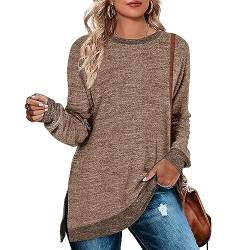 Cuptacc Damen Pullover Rundhalausschnitt Langarm Tunika Oberteile Farbabstimmung Sweatshirt 2023 Braun Groß L 42-44 von Cuptacc