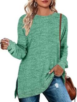 Cuptacc Damen Pullover Rundhalausschnitt Langarm Tunika Oberteile Farbabstimmung Sweatshirt 2023 Grün XL 46-48 von Cuptacc