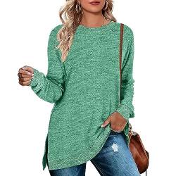 Cuptacc Damen Pullover Rundhalausschnitt Langarm Tunika Oberteile Farbabstimmung Sweatshirt 2023 Grün XXL 50-54 von Cuptacc