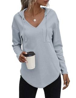 Cuptacc Hoodie Damen Oversize Pullover Damen Langarmshirt Damen Hoodies Pullover Sweatshirt Hoodie Hoody Damen Graublau S von Cuptacc