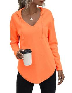 Cuptacc Hoodie Damen Pullover Damen Kapuzenpullover Oversize Weich Langarmshirt Fett Dünn Fit Sweatshirt Oberteile Leuchtorange L von Cuptacc