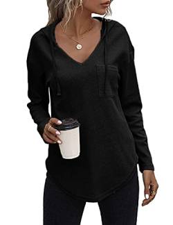 Cuptacc Jogginganzug Damen Pullover Damen Hoodie Kapuzenpullover Oversize Weich Mode Bequem Langarmshirt Fett Dünn Fit Sweatshirt Oberteile Schwarz 2XL von Cuptacc