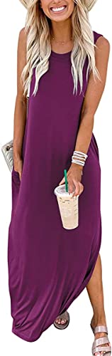 Cuptacc Kleider Damen Ärmellos Strandkleid Sommer 2024 Fashion Tunikakleid mit Taschen Violett,Groß L 42-44 von Cuptacc