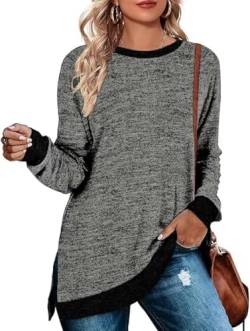 Cuptacc Longshirt Damen Rundhalausschnitt Langarm Tunika Oberteile Farbabstimmung Sweatshirt 2023 Dunkelgrau Groß L 42-44 von Cuptacc