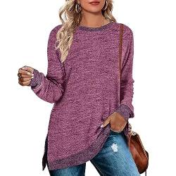 Cuptacc Pullover Damen Herbst Rundhalausschnitt Langarm Tunika Oberteile Farbabstimmung Sweatshirt 2023 Violett Groß L 42-44 von Cuptacc