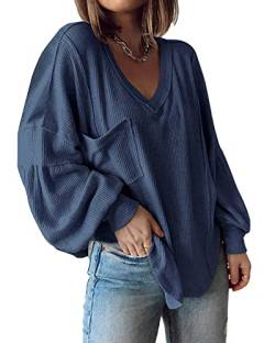 Cuptacc Sweatshirt Damen Strickpullover Damen Oversize Weich Mode Bequem Langarmshirt Fett Dünn Fit Sweatshirt Oberteile Blue S von Cuptacc