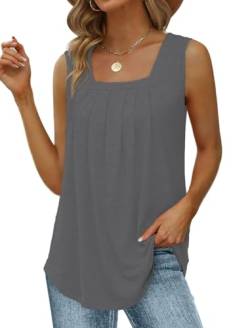 Cuptacc Tank Top Damen Loose Fit Faltenkleid Damen Ärmellose Tshirt Damen Breite Schultergurte Tunika Damen Sommer Bluse Grau Groß L von Cuptacc