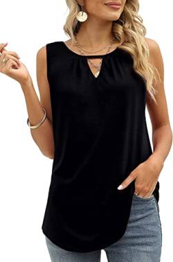 Cuptacc Tank Top Damen Sommer 2024 Trendy Einfarbige Boatneck Ärmellose Sexy Tops Lockere Tunika Shirt Schwarz Klein S 34-36 von Cuptacc