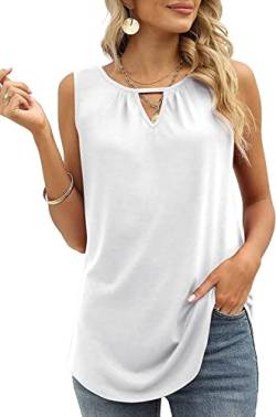 Cuptacc Tank Top Damen Sommer 2024 Trendy Einfarbige U-Ausschnitt Ärmellose Sexy Tops Lockere Tunika Shirt Weiß XL 46-48 von Cuptacc