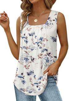 Cuptacc Tops Für Damen Plus Size Locker Oberteil Casual Strandwear Sleeveless Tshirts Summer Tank Top Weiße Blumen Bluse Damen Elegant 2XL 50-52 von Cuptacc