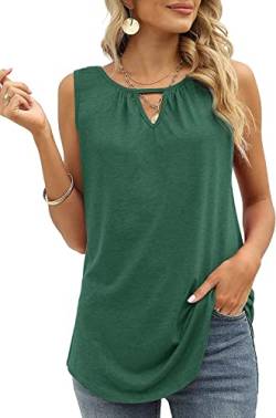 Cuptacc Tunika Damen Sommer Tank Top Lockere Lässig Sport Oberteile Ohne Ärmel Schlüsselloch Ausschnitt T-Shirt Grün Groß L 42-44 von Cuptacc