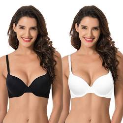 Curve Muse Damen Light Lift Add 1 Cup Push Up Bügel Convertible T-Shirt-BH, Schwarz, Weiß (2 Stück), 95B von Curve Muse