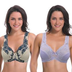 Curve Muse Damen Minimizer Ungefütterter Bügel-BH mit Spitzenstickerei - 2er Pack-Lavendel, Nackt-80E von Curve Muse