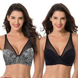 Curve Muse Damen Plus Size Minimizer Unlined Bügel Full Coverage BH, Creme-bedruckt, schwarz (2er-Pack), 85C von Curve Muse