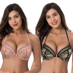 Curve Muse Damen Übergröße 1 Tasse hinzufügen Hochdrücken Bügel Halfter vorne schließen BHs-2er Pack-Schwarz, Roter Zinnober-105B von Curve Muse