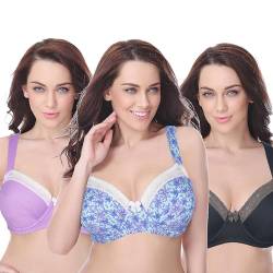 Curve Muse Damen Übergröße Bügel Ungefütterte Balconette Baumwoll-BH - 3er Pack-Pack-Dunkelgrau, Lavendel, Blaupause -95E von Curve Muse