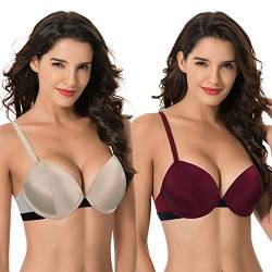 Curve Muse Damen Übergröße Fügen Sie 1 und eine halbe Tasse hinzu Hochdrücken Bügel Spitzen-BHS-Burgund,Nackt-105F von Curve Muse