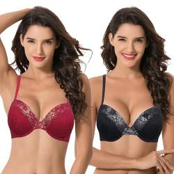 Curve Muse Damen Übergröße Fügen Sie 1 und eine halbe Tasse hinzu Hochdrücken Bügel Spitzen-BHS-Schwarz,Rot-85B von Curve Muse