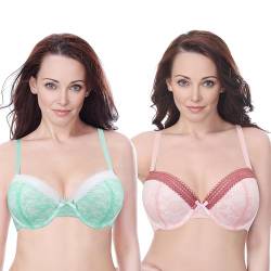 Curve Muse Damen Übergröße Leicht Gepolsterter Balconette Spitzen Bügel-BH-2er Pack-Mint,Pink-85B von Curve Muse