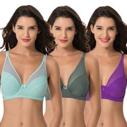 Curve Muse Damen Übergröße Minimierer Ungefüttert Bügel Vollständige Abdeckung BH-Mint,Purple,Teal-90D von Curve Muse