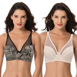 Curve Muse Damen Übergröße Minimizer BH ohne Polsterung Bügel Vollständige Abdeckung-2er Pack-Grey/Black,Cream-100F von Curve Muse