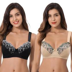 Curve Muse Damen Übergröße Minimizer Bügel-BH mit Stickspitze - 2er Pack-Nackt, schwarz-95E von Curve Muse