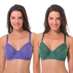 Curve Muse Damen Übergröße Ungefüttert Minimizer Bügel Vollfiguriger BH-2er Pack-Grün, Lila-105E von Curve Muse