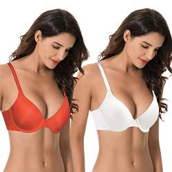 Curve Muse Damen Übergröße Vollständige Abdeckung Gepolstert Bügel-BH-2er Pack-Elfenbein, Flamme-105B von Curve Muse