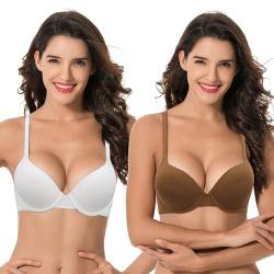 Curve Muse Damen Übergröße Vollständige Abdeckung Gepolstert Bügel-BH-2er Pack-Weiss, Schildpatt-90E von Curve Muse